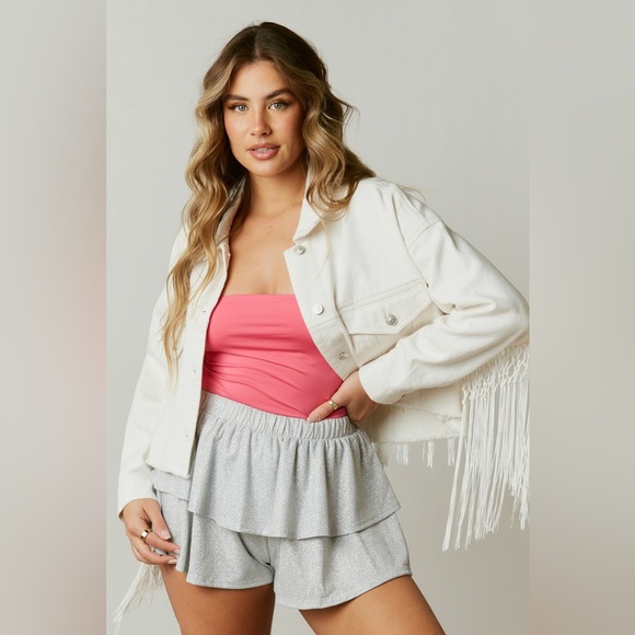 Here Comes The Bride Rhinestone Fringed Denim Jacket - Picture 3 of 7